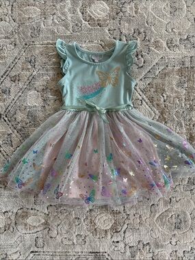 Mint Green Butterfly Tulle Dress with Sparkle 4T